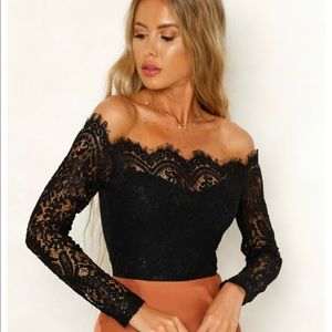 Black lace long sleeved bodysuit NWT
